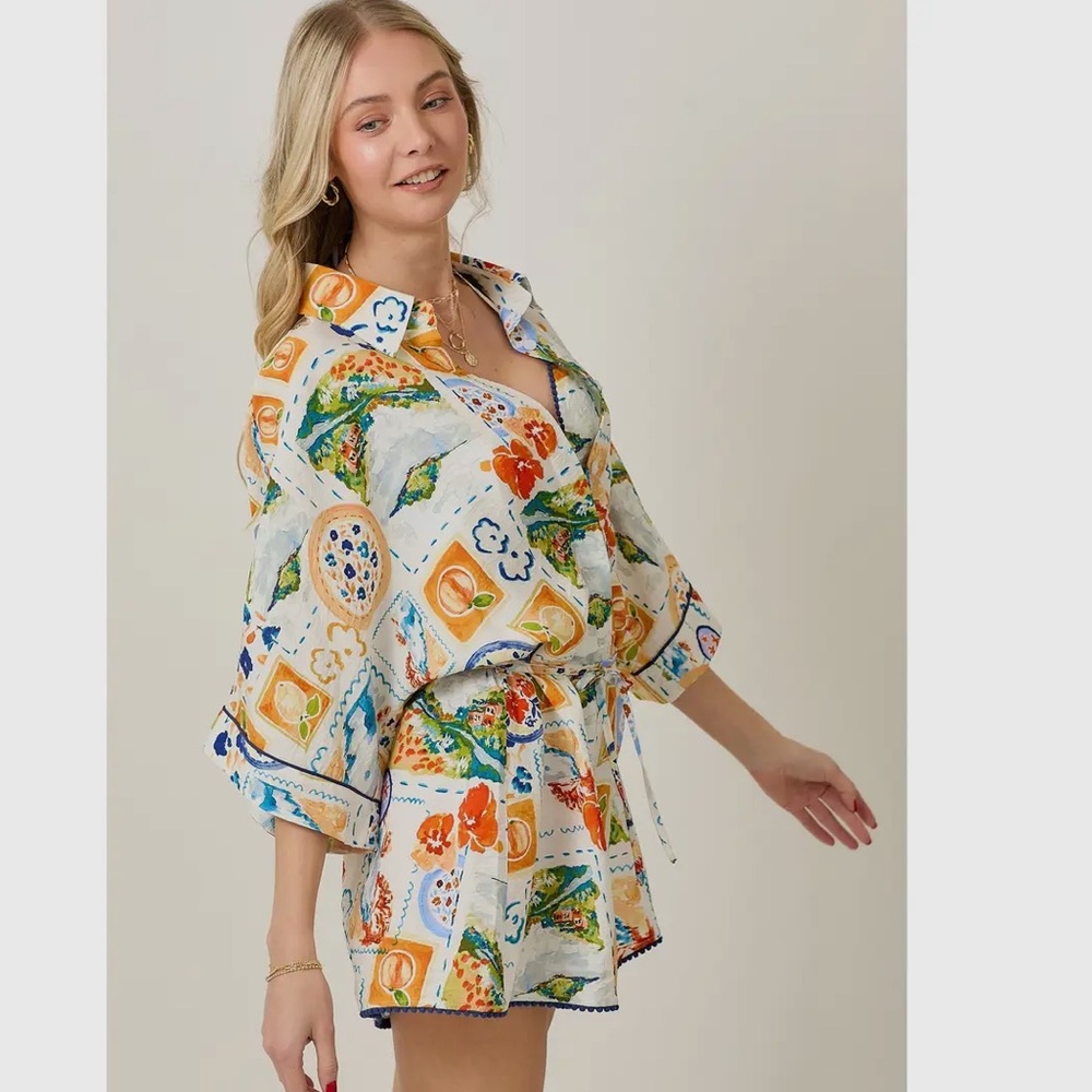NEW! BOUTIQUE Tropical Fruit Floral Colorful Shorts Romper & Matching Bralette - Picture 5 of 8